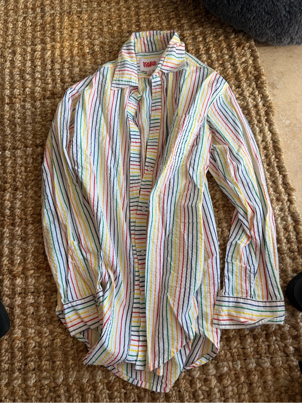 SOLID & STRIPED White Multicolor Striped Button-Up Coverup